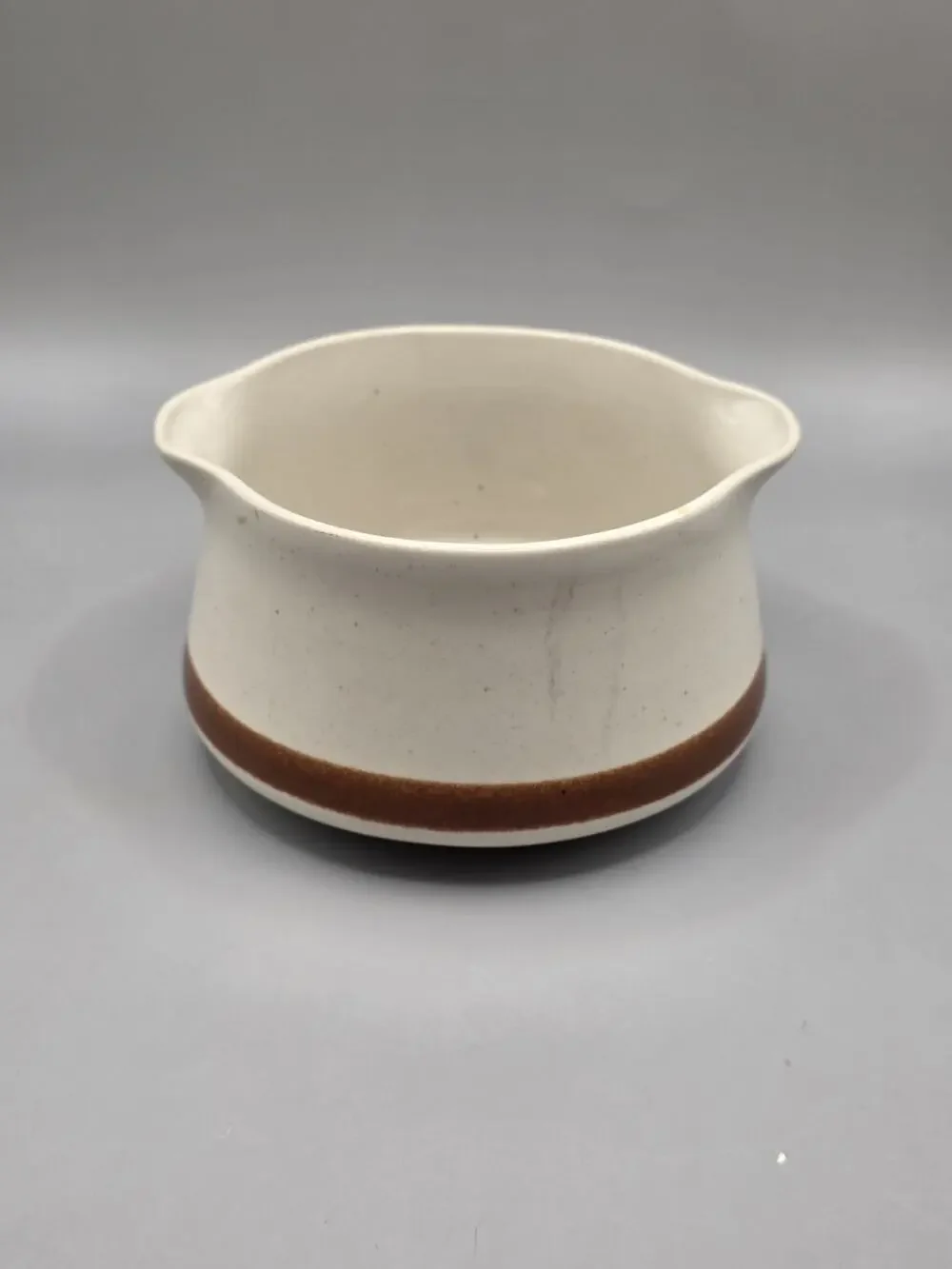Vtg The Woodhaven Collection Stoneware Double Spout Gravy Boat Japan Brown Band